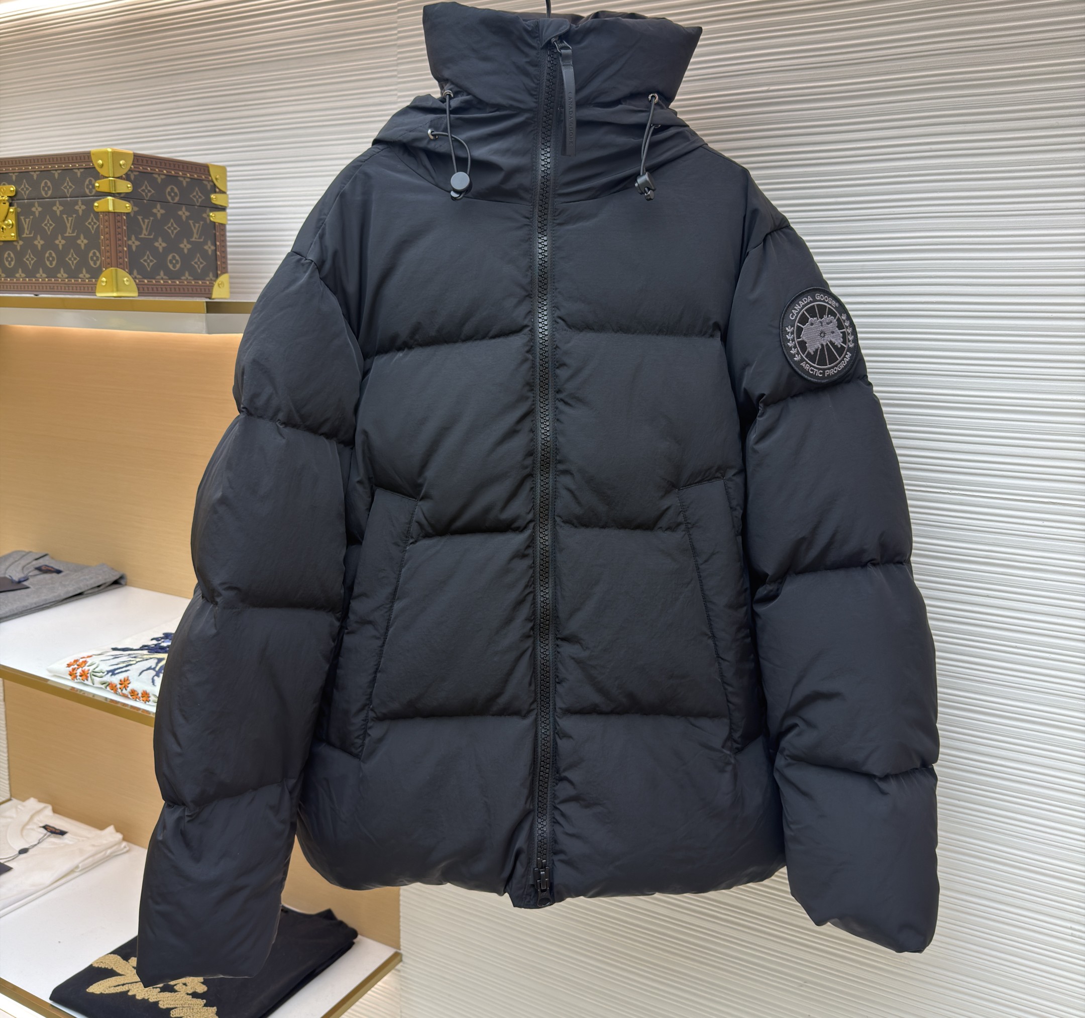 Canada Goose 슬리브 로고 후드 다운 재킷