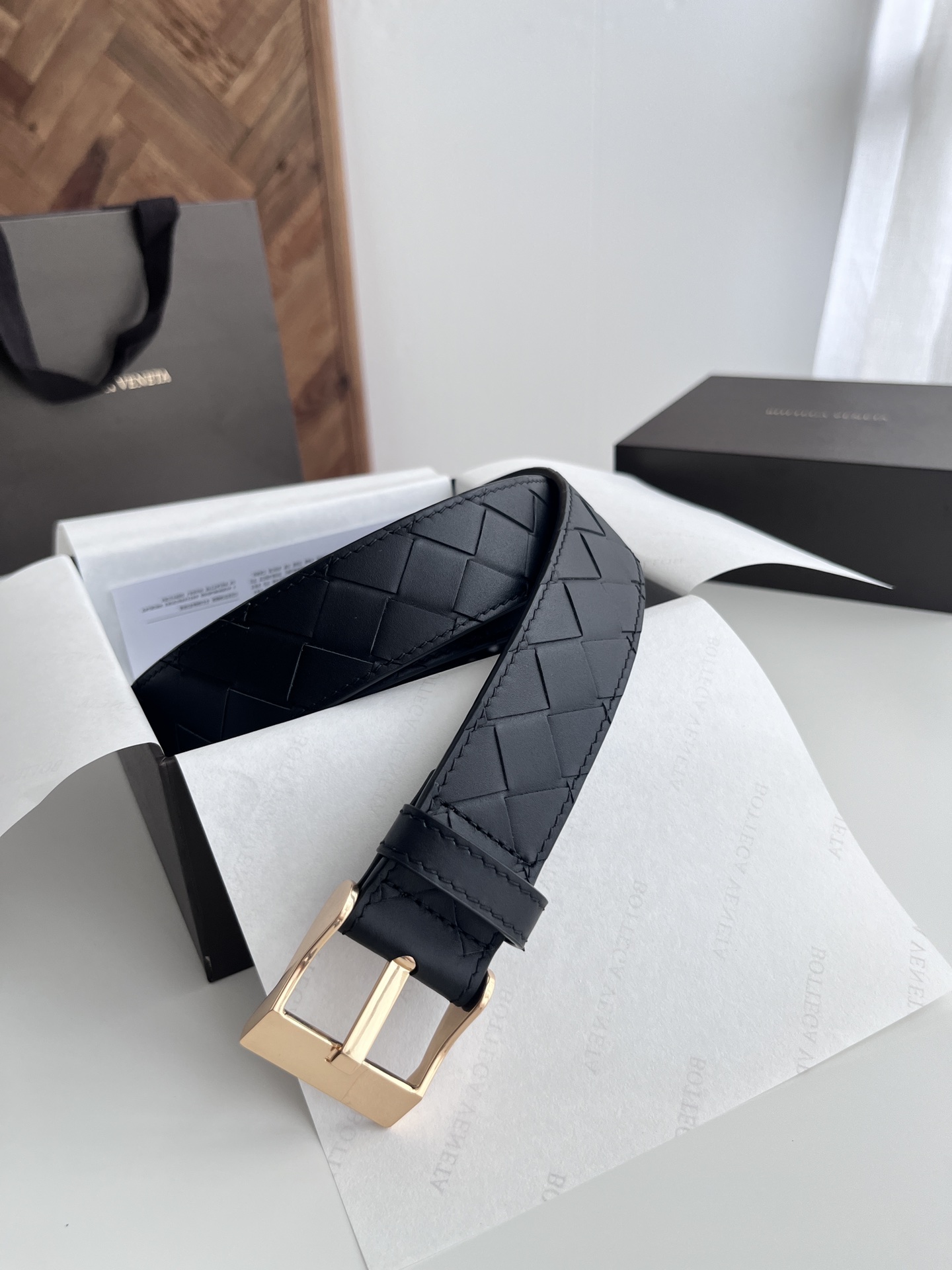 보테가 베네타 인트레치오 위빙 가죽 벨트 35mm