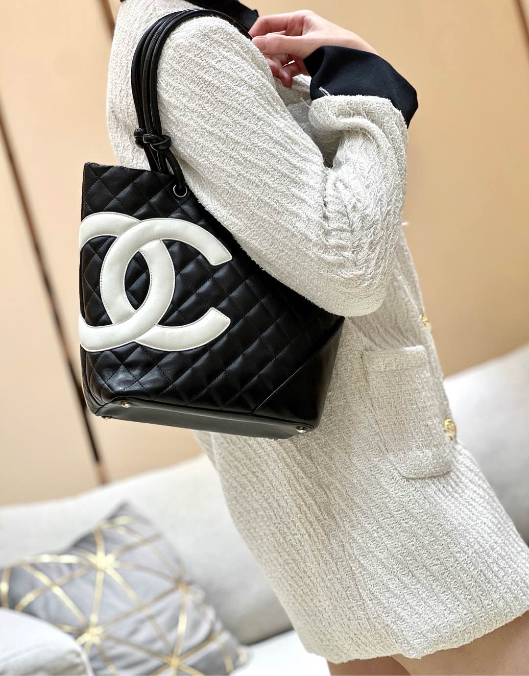 샤❤넬 Pre-Owned 2008 깜봉 라인 토트 백 A29793（21*24cm）