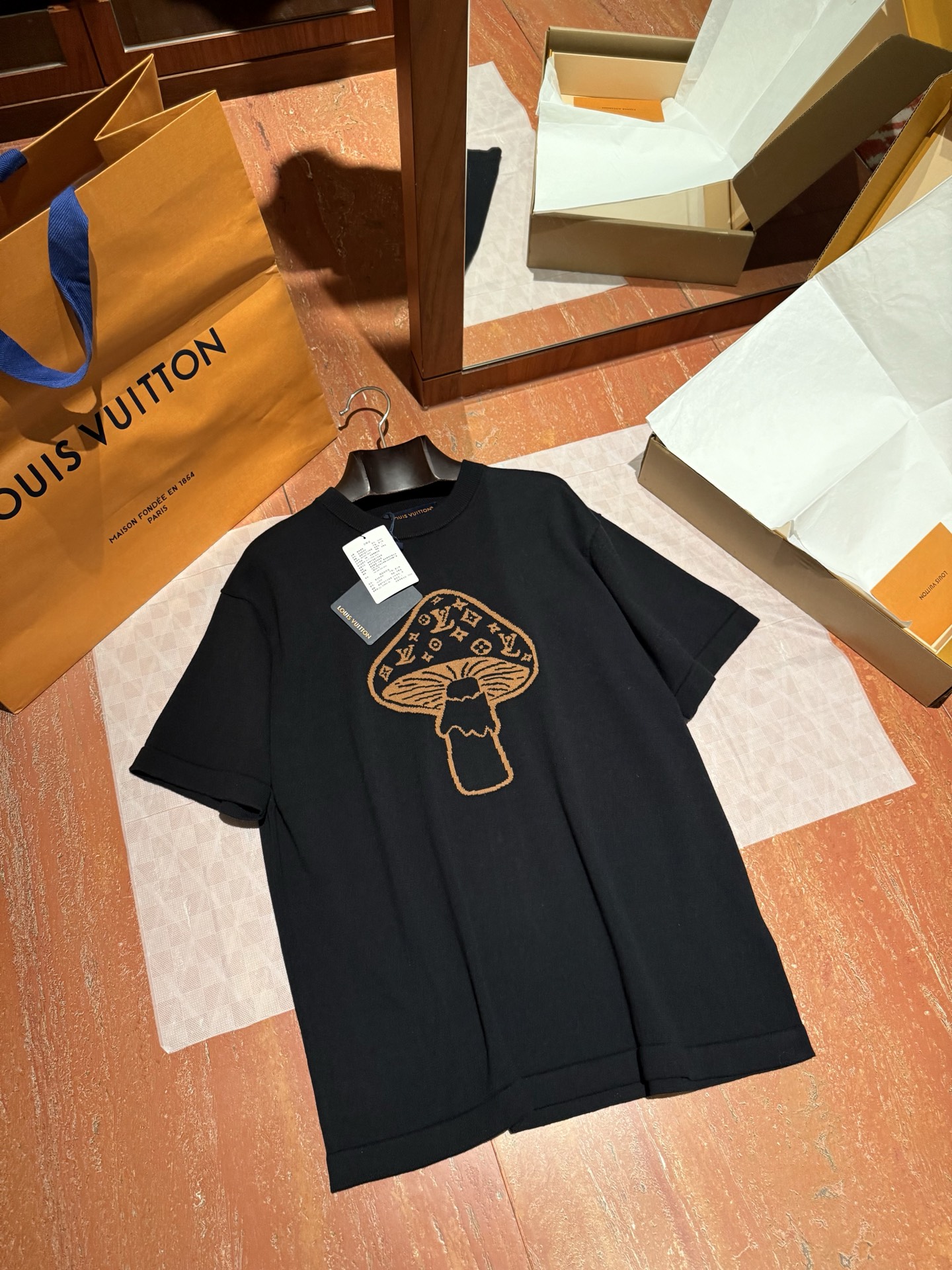 1AJBUX Short-Sleeved Intarsia Crewneck