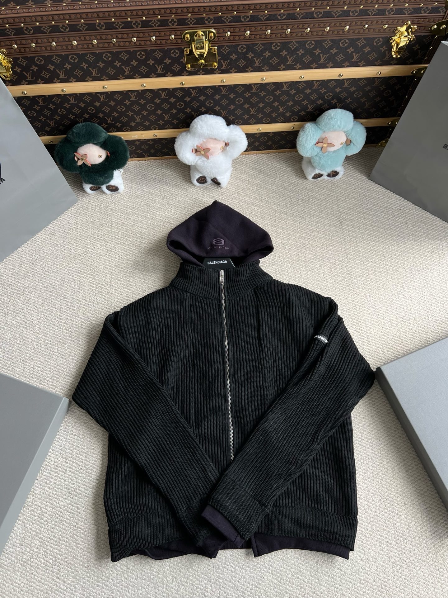 발렌시아가 레이어드 골지 후드 집업