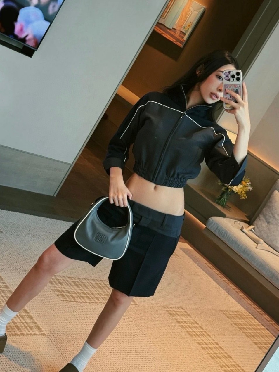 미우 미우 완더 캔버스 레더 백 베이지 브랜디   22x23x7cm