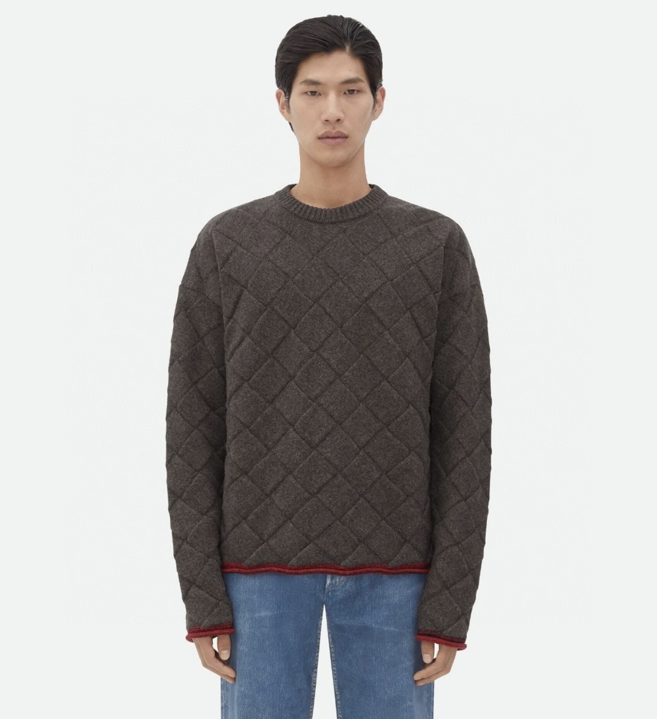 보테가 베네타 인트레치오 울 점퍼 미디움 그레이 멜란지