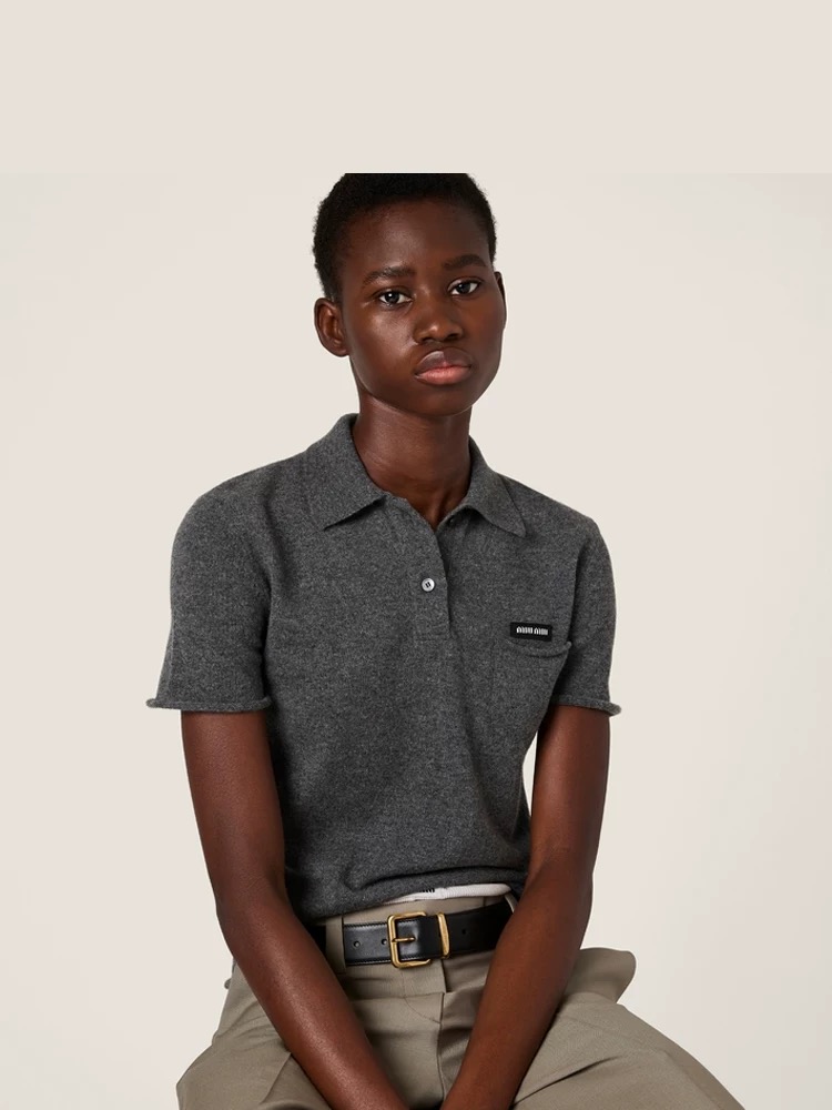 Slate Gray Cashmere Polo Shirt | Miu Miu